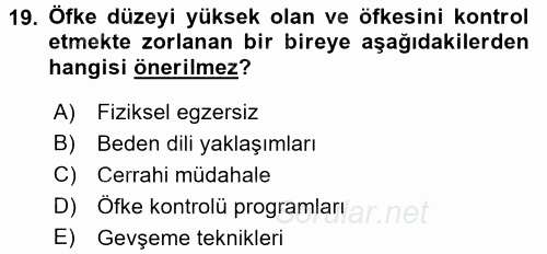 Yaşlılarda Çatışma Ve Stres Yönetimi 1 2017 - 2018 3 Ders Sınavı 19.Soru