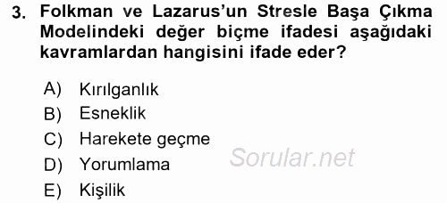 Yaşlılarda Çatışma Ve Stres Yönetimi 1 2017 - 2018 3 Ders Sınavı 3.Soru