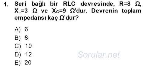 Elektrik Enerjisi İletimi ve Dağıtımı 2013 - 2014 Dönem Sonu Sınavı 1.Soru