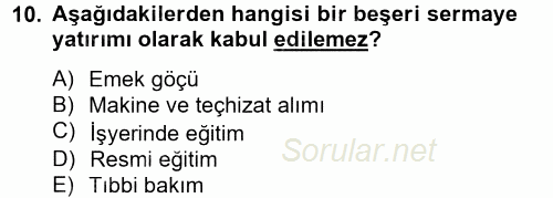 Çalışma Ekonomisi 2012 - 2013 Dönem Sonu Sınavı 10.Soru