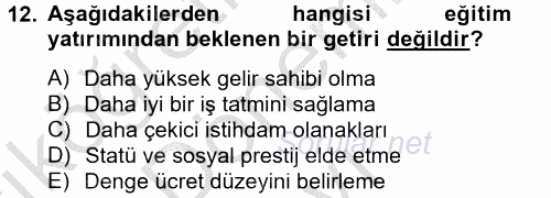 Çalışma Ekonomisi 2012 - 2013 Dönem Sonu Sınavı 12.Soru