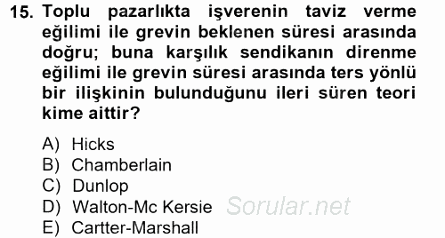 Çalışma Ekonomisi 2012 - 2013 Dönem Sonu Sınavı 15.Soru