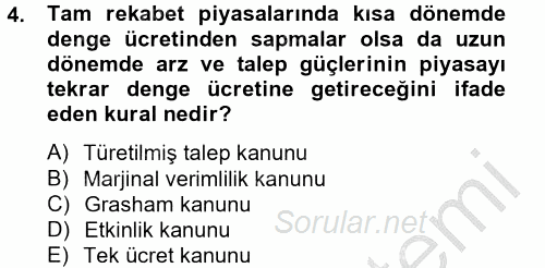 Çalışma Ekonomisi 2012 - 2013 Dönem Sonu Sınavı 4.Soru