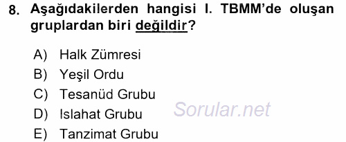 Atatürk İlkeleri Ve İnkılap Tarihi 1 2017 - 2018 3 Ders Sınavı 8.Soru Atatürk İlkeleri Ve İnkılap Tarihi 1 2017 - 2018 3 Ders Sınavı 8.Soru