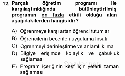 Özel Öğretim Yöntemleri 2 2014 - 2015 Dönem Sonu Sınavı 12.Soru