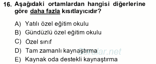 Özel Öğretim Yöntemleri 2 2014 - 2015 Dönem Sonu Sınavı 16.Soru