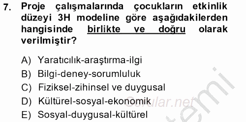 Özel Öğretim Yöntemleri 2 2014 - 2015 Dönem Sonu Sınavı 7.Soru
