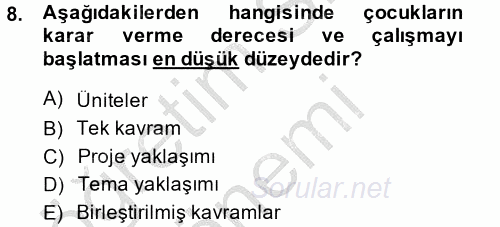 Özel Öğretim Yöntemleri 2 2014 - 2015 Dönem Sonu Sınavı 8.Soru