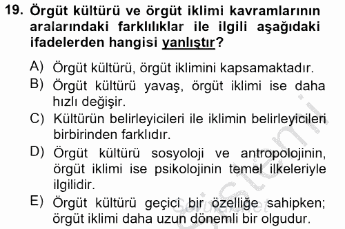 Örgütsel Davranış 2014 - 2015 Ara Sınavı 19.Soru