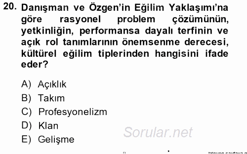 Örgütsel Davranış 2014 - 2015 Ara Sınavı 20.Soru