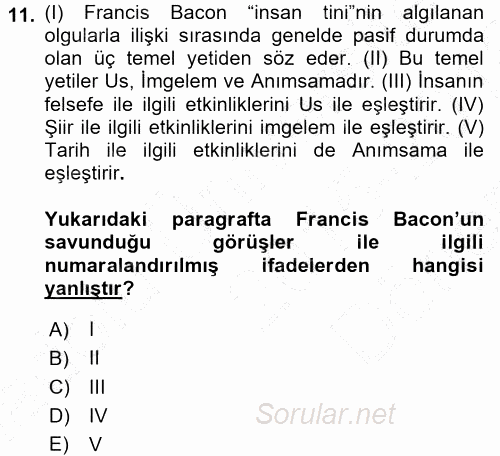 Tarih Felsefesi 1 2015 - 2016 Dönem Sonu Sınavı 11.Soru