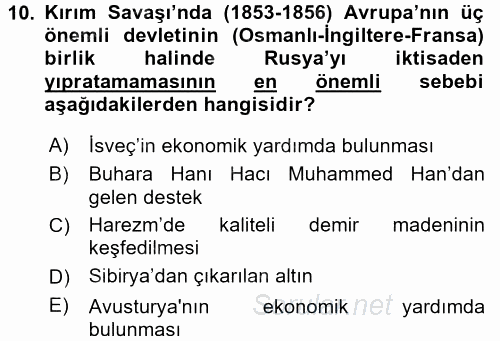 Sömürgecilik Tarihi (Afrika-Asya) 2016 - 2017 Dönem Sonu Sınavı 10.Soru