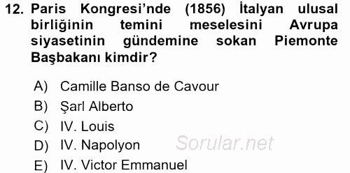 Sömürgecilik Tarihi (Afrika-Asya) 2016 - 2017 Dönem Sonu Sınavı 12.Soru