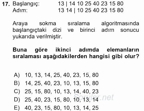 Programlama Ve Algoritmalar 2017 - 2018 Ara Sınavı 17.Soru