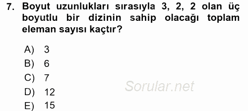 Programlama Ve Algoritmalar 2017 - 2018 Ara Sınavı 7.Soru
