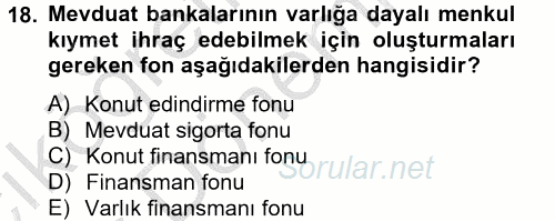 Finansal Kurumlar 2012 - 2013 Ara Sınavı 18.Soru