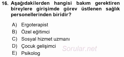 Bakım Elemanı Yetiştirme Ve Geliştirme 1 2016 - 2017 Ara Sınavı 16.Soru