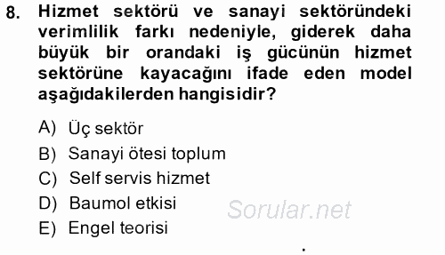 Hizmetler Ekonomisi 2013 - 2014 Ara Sınavı 8.Soru