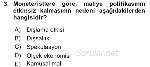 Maliye Politikası 1 2016 - 2017 Dönem Sonu Sınavı 3.Soru