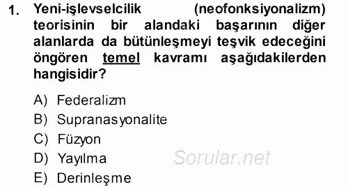 Avrupa Birliği 2014 - 2015 Ara Sınavı 1.Soru