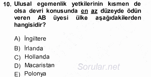 Avrupa Birliği 2014 - 2015 Ara Sınavı 10.Soru