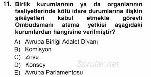 Avrupa Birliği 2014 - 2015 Ara Sınavı 11.Soru