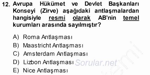 Avrupa Birliği 2014 - 2015 Ara Sınavı 12.Soru