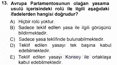 Avrupa Birliği 2014 - 2015 Ara Sınavı 13.Soru