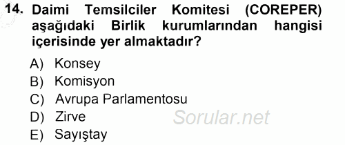 Avrupa Birliği 2014 - 2015 Ara Sınavı 14.Soru