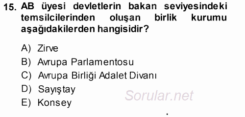 Avrupa Birliği 2014 - 2015 Ara Sınavı 15.Soru