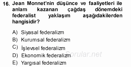 Avrupa Birliği 2014 - 2015 Ara Sınavı 16.Soru