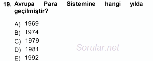 Avrupa Birliği 2014 - 2015 Ara Sınavı 19.Soru