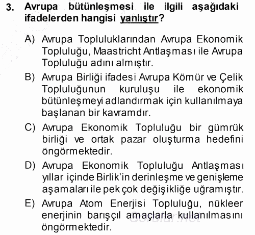 Avrupa Birliği 2014 - 2015 Ara Sınavı 3.Soru