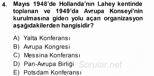 Avrupa Birliği 2014 - 2015 Ara Sınavı 4.Soru