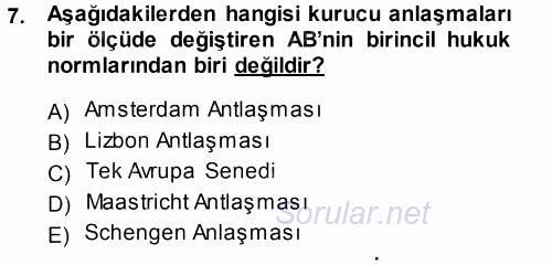 Avrupa Birliği 2014 - 2015 Ara Sınavı 7.Soru