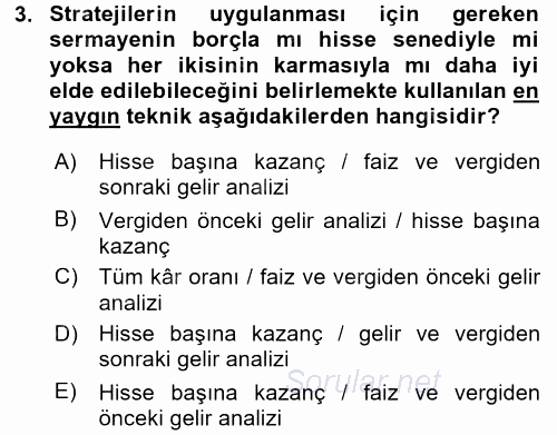 Stratejik Yönetim 2 2017 - 2018 Dönem Sonu Sınavı 3.Soru