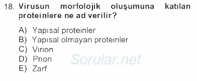 Viroloji 2012 - 2013 Tek Ders Sınavı 18.Soru