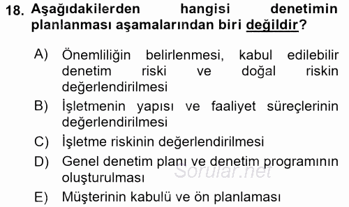 Denetim 2015 - 2016 Tek Ders Sınavı 18.Soru