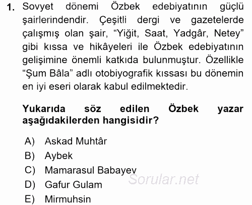 Çağdaş Türk Edebiyatları 2 2015 - 2016 Dönem Sonu Sınavı 1.Soru