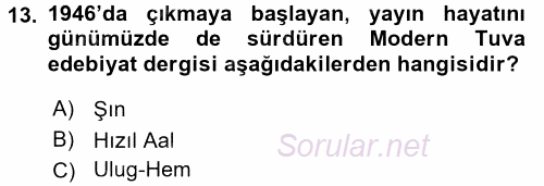 Çağdaş Türk Edebiyatları 2 2015 - 2016 Dönem Sonu Sınavı 13.Soru