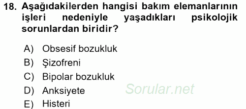 Bakım Elemanı Yetiştirme Ve Geliştirme 1 2016 - 2017 Dönem Sonu Sınavı 18.Soru