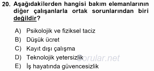 Bakım Elemanı Yetiştirme Ve Geliştirme 1 2016 - 2017 Dönem Sonu Sınavı 20.Soru