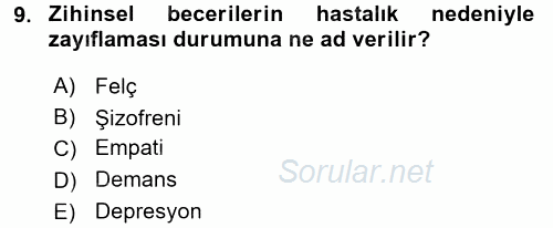 Bakım Elemanı Yetiştirme Ve Geliştirme 1 2016 - 2017 Dönem Sonu Sınavı 9.Soru