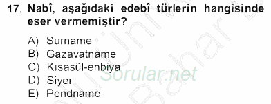 XVII. Yüzyıl Türk Edebiyatı 2012 - 2013 Dönem Sonu Sınavı 17.Soru