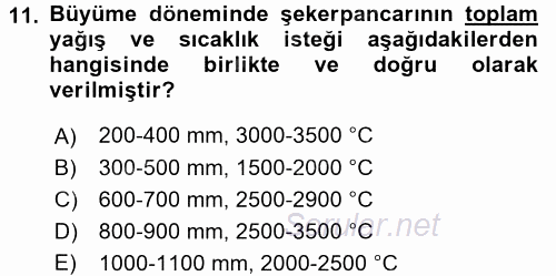 Tarla Bitkileri 2 2016 - 2017 Ara Sınavı 11.Soru