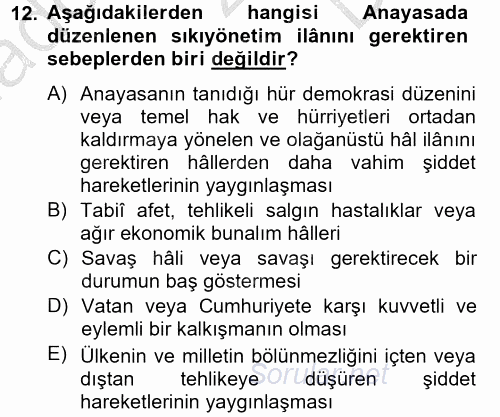 Temel İdare Hukuku 2012 - 2013 Dönem Sonu Sınavı 12.Soru