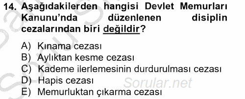 Temel İdare Hukuku 2012 - 2013 Dönem Sonu Sınavı 14.Soru