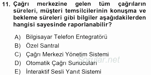 Çağrı Merkezi Yönetimi 2 2016 - 2017 Ara Sınavı 11.Soru