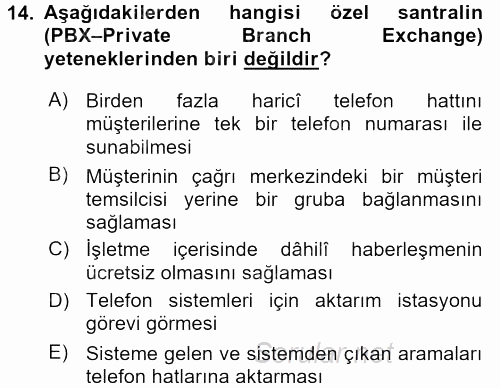 Çağrı Merkezi Yönetimi 2 2016 - 2017 Ara Sınavı 14.Soru