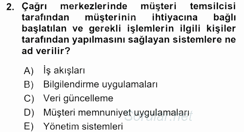 Çağrı Merkezi Yönetimi 2 2016 - 2017 Ara Sınavı 2.Soru